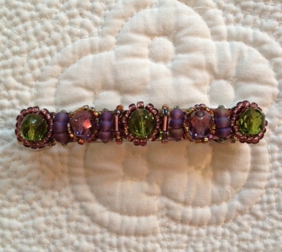 Purple, Lavender and Olive Green Beaded Hair Barettes, Pony  display picture 2