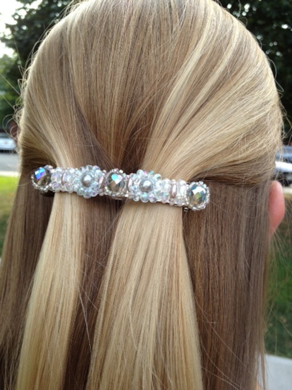 Crystal Bead Barrette Hair Clip - Clear Beads Vintage Clear Faceted Acrylic Hair Barrettes. Clear Multi  main image 4