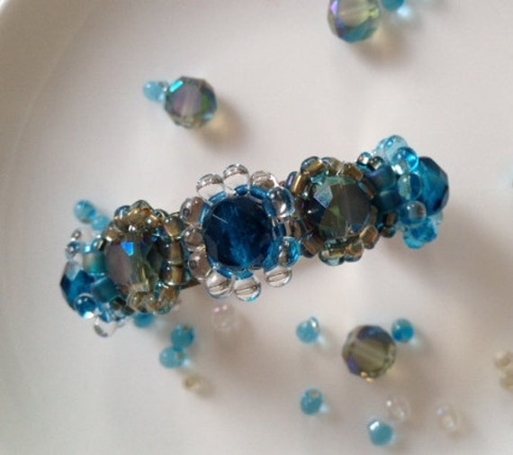 Crystal Bead Barrette Hair Clip - Clear Beads Vintage Clear Faceted Acrylic Hair Barrettes. Clear Multi  main image 2