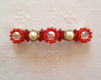 Red crystal, clear crystal, pearl beaded hair barrette, hair clips, wedding accessories, gifts for bridesmaids, holiday gifts