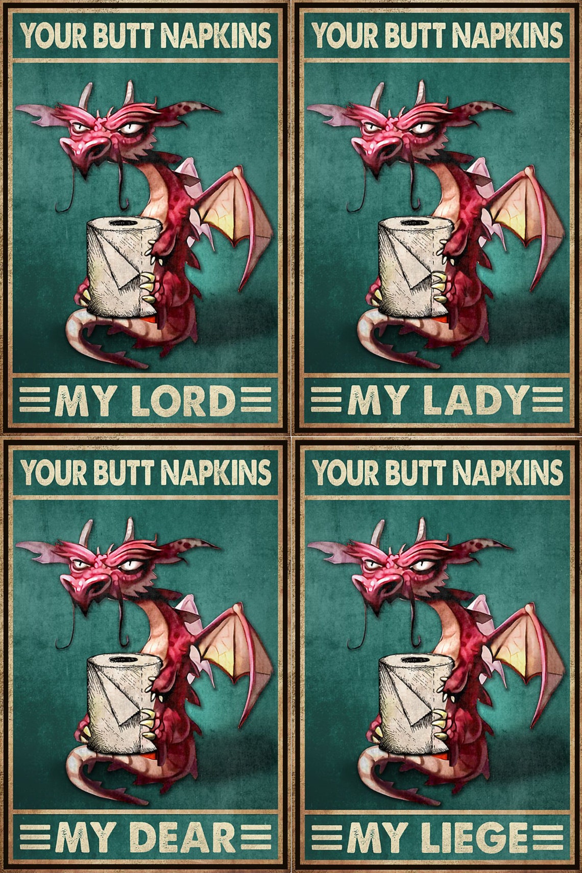 Dragon Bathroom Poster Your Butt Napkins My Lord Lady Dear Etsy