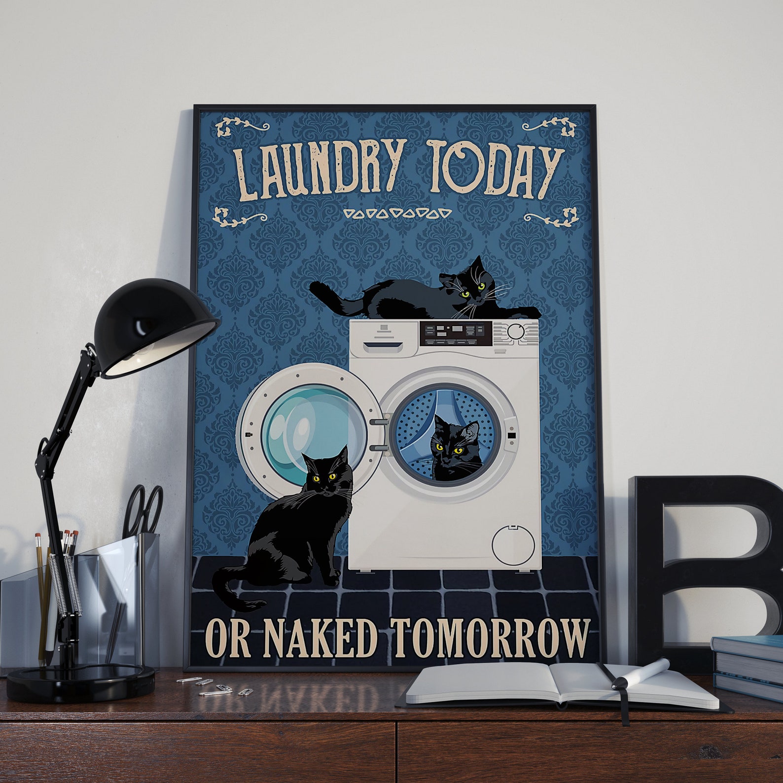Funny Black Cat Laundry Room Art Print Cat Poster Laundry Etsy