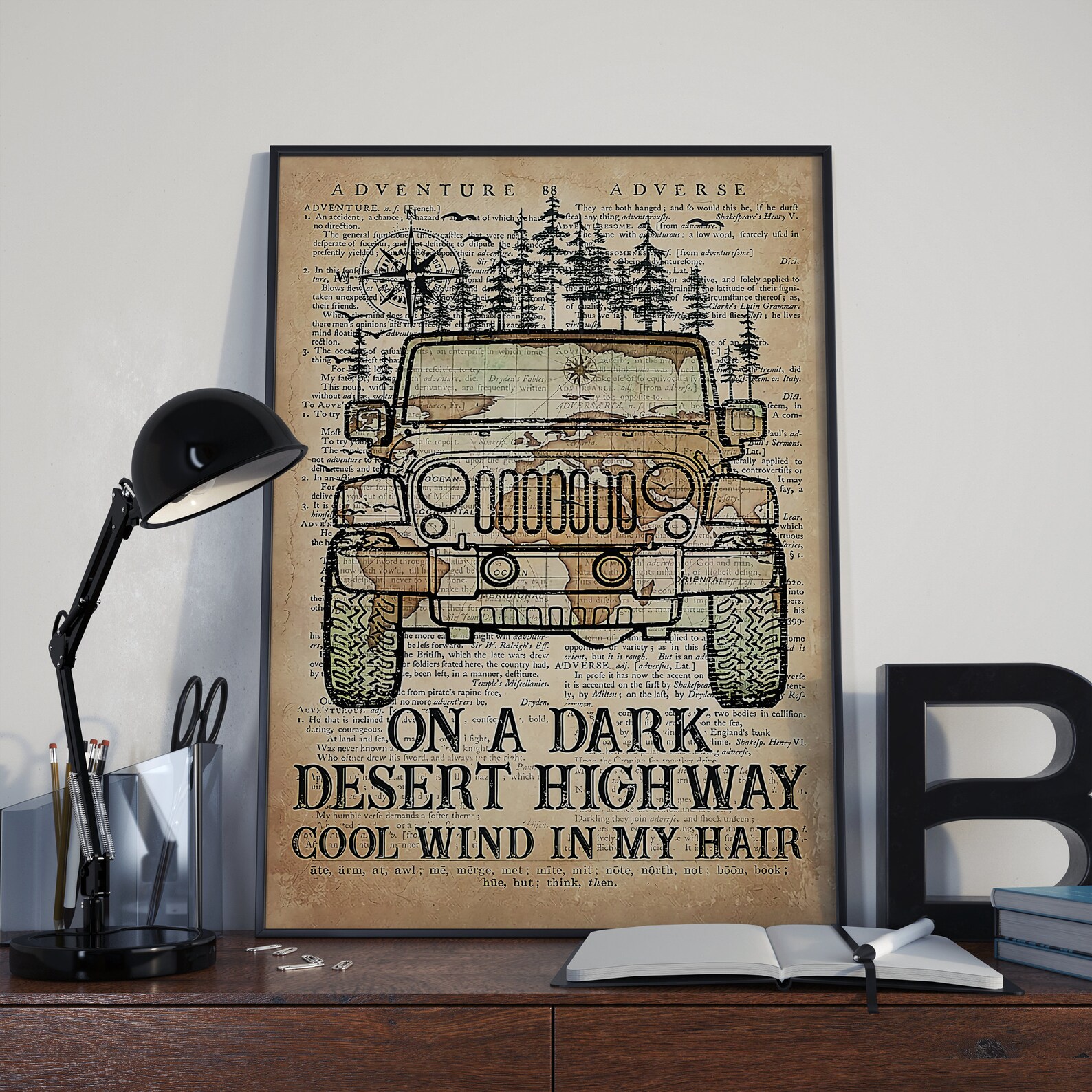 BUY 1 GET 1 Retro Vintage Jeep Poster On A Dark Desert Etsy