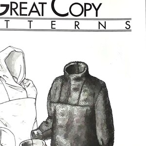 May include: A white background features a pattern design for the "Great Copy Patterns" brand. The image showcases three illustrations of Cascade Mtn Pullovers. The text "CASCADE MTN PULLOVER" and "#2035" are also visible.