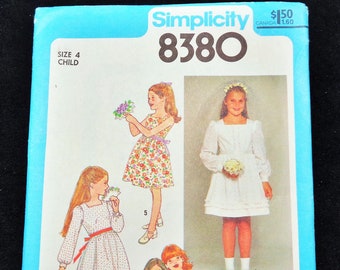 UNCUT Vintage SIMPLICITY #8380 Child's Dress in Two Lengths Sewing Pattern Size 4 1978