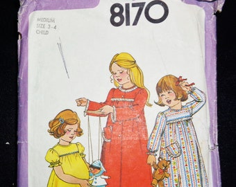 Vintage SIMPLICITY 8170 Girls' Nightgown, Pajamas and Robe Sewing Pattern