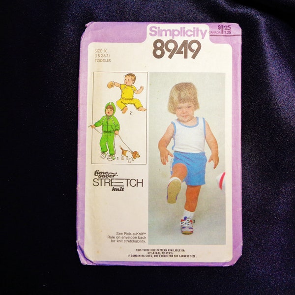 Vintage SIMPLICITY 8949 Toddlers' Pull-over Tops, Pants or Shorts and Unlined Jacket Sewing Pattern