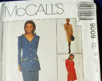 UNCUT #9009 McCall's Misses Unlined Jacket, Dress and Skirt in Two Lengths Pattern Size D (12-14-16)