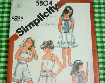 Simplicity  #5804 Girls' Camisole, Slip, Half Slip in Two Lengths and Culotte Slip PATTERN Size 7  1982