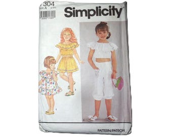 Vintage SIMPLICITY 7304 Childs' Dress, Cropped Top, Shorts and Cropped Pants Sewing Pattern