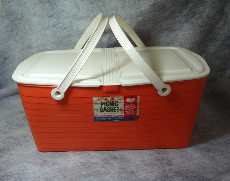 Large Orange Plastic Picnic Basket Made by Bee Plastics Etsy