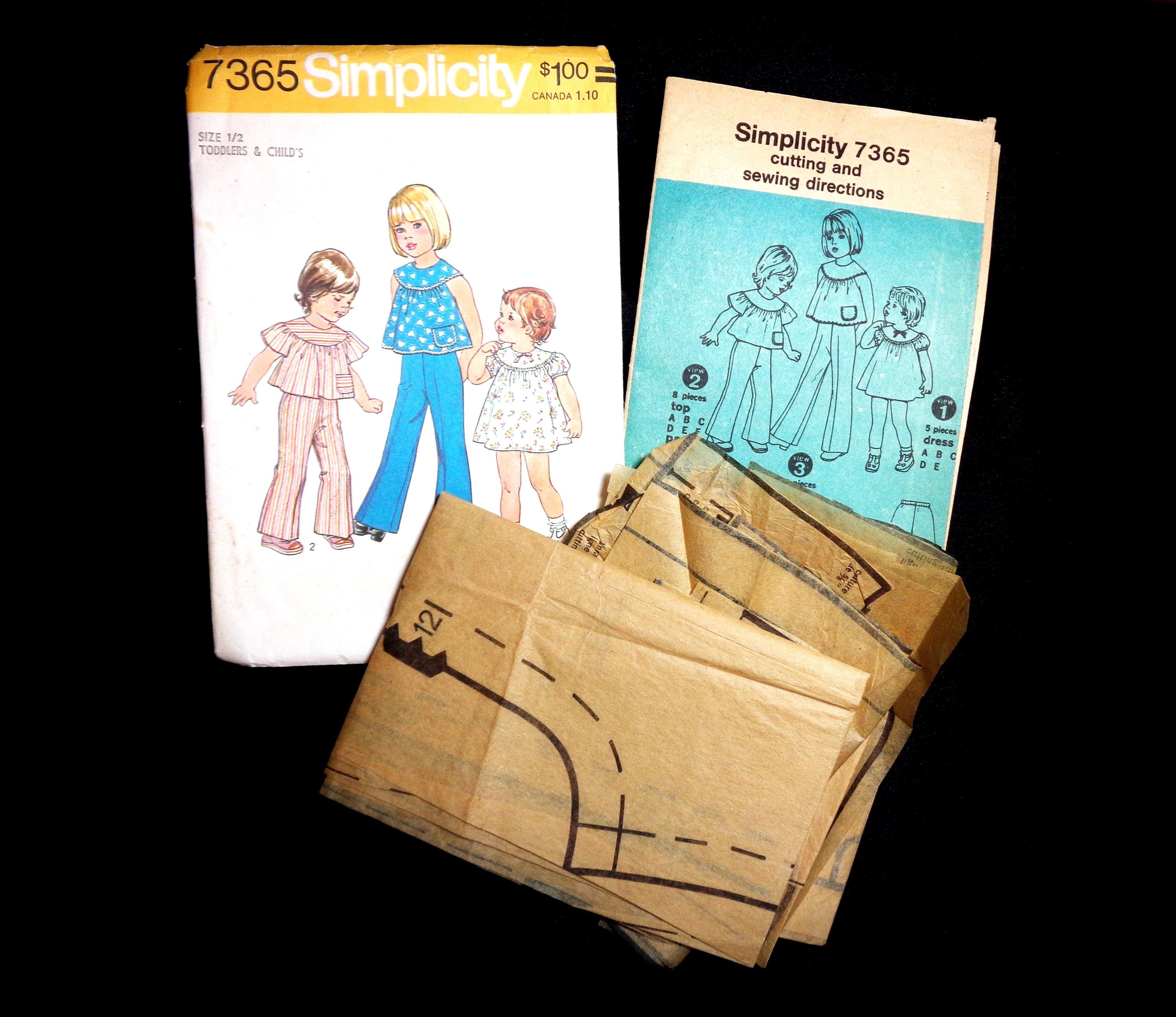 Simplicity 4243 Vintage SIMPLICITY 7365 Toddlers' Dress or Top and Pants Sewing Pattern ...