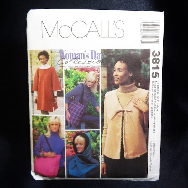 UNCUT McCall's 3815 Misses' Poncho, Lined Vest, Hood and Tote Pattern