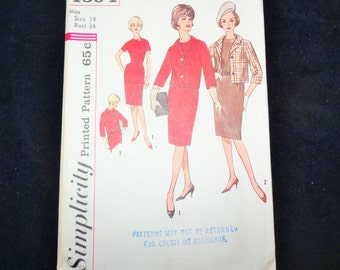 Vintage SIMPLICITY #4594 Misses' One Piece Dress and Jacket Sewing Pattern Size 14 Bust 34"