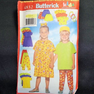 UNCUT Butterick 4832 Toddler&#39;s Dress, Top, Shorts, Pants & Headband Sewing Pattern