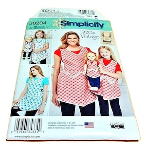 UNCUT Simplicity J0204 Apron for Child, Misses, 18&#39;&#39; Doll  SEWING PATTERN