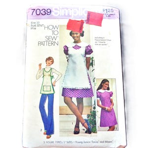 UNCUT SIMPLICITY 7039 Misses How to Sew, Short Dress and Apron Sewing Pattern