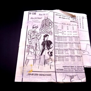 May include: Vintage sewing pattern B-156, size 16 1/2, featuring a coordinator design. The pattern includes illustrations of dresses and jackets with measurements. The text reads "Grace Cola Original" and "Step-by-step instructions."