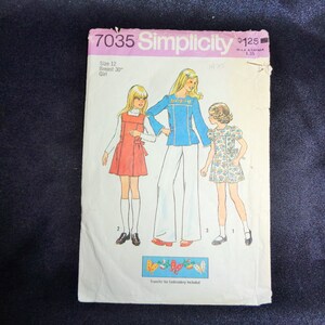 Vintage Simplicity 7035 Girls' Short Dress, Jumper or Top Sewing Pattern