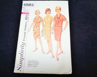 Vintage SIMPLICITY #4881 Misses' Two Piece Dress Sewing Pattern Size 14 Bust 34"