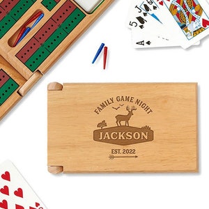 Deer Mountain Cribbage Board - Card Game with Pegs - Engraved Hunter Gift - Family Personalized Cribbage Game Board