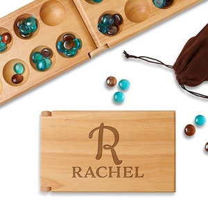 Monogrammed Mancala Board Game - Pits and Pots Game Set - Kalaha African Stone Game - Birthday Gift - Foldable Game Board - Christmas
