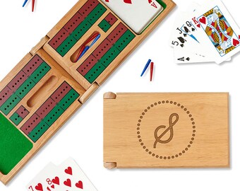 Initial Dots Custom Cribbage Game Board - Engraved Wooden Game Board Set - Foldable Cribbage Game Set - Monogram Cribbage