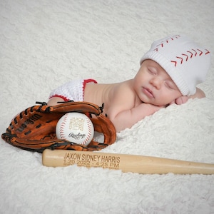 Birth Announcement Baseball and Baseball Bat - New Baby  Photo Prop - Baseball Nursery Decor - Baseball Baby Gift - Newborn Keepsake