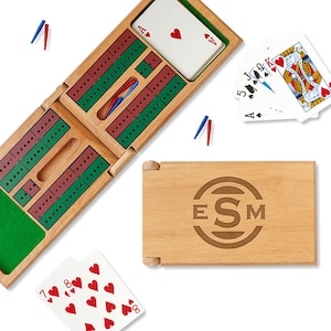 Circle Monogram Personalized Cribbage Board - Cribbage Game Set - Customized Cribbage Game Set - Wooden Cribbage Game Board