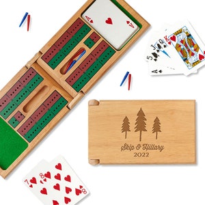 Three Trees Engraved Cribbage Board - Customized Cribbage Board Game Set - Game Gift for Couples