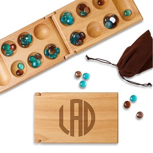 Round Monogram Personalized Mancala Game - Mancala Wooden Board Game - Marble Game Set - Personalized Folding Mancala - African Stone Game