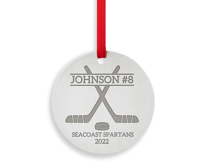 Personalized Ice Hockey Stainless Steel Ornament - Hockey Puck Christmas Ornament - Hockey Player Gift - Hockey Mom Sport Keepsake Gift