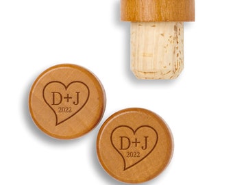 Heart Wine Stopper Favor - Gift for Couple Anniversary - Engraved Wine Bottle Stopper - Heart and Initials Personalized Wooden Wine Corks