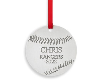 Engraved Baseball Ornament - Baseball Player Christmas Gift - Baseball Team End Of Season Gift - Metal Ornament Engraved Sports Gift
