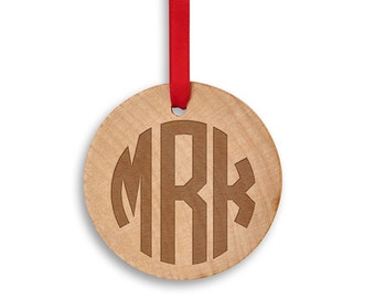 Monogram Ornament Round - Engraved wood disk ornament - Classic Christmas Ornament Gift - Circle Monogram Ornament - Secret Santa Gift