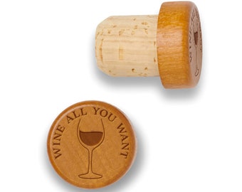 Funny Wine Cork Sayings - Wine All You Want Wine Stopper - Engraved T-Cork Bottle Stopper - Wine Party Favor - Wine Pun Stopper Gifts