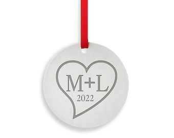 Couple Ornament Christmas - Stainless Steel Metal Ornaments Personalized - Couple Initial Heart Tree Decoration - 1st Christmas Dating Gift