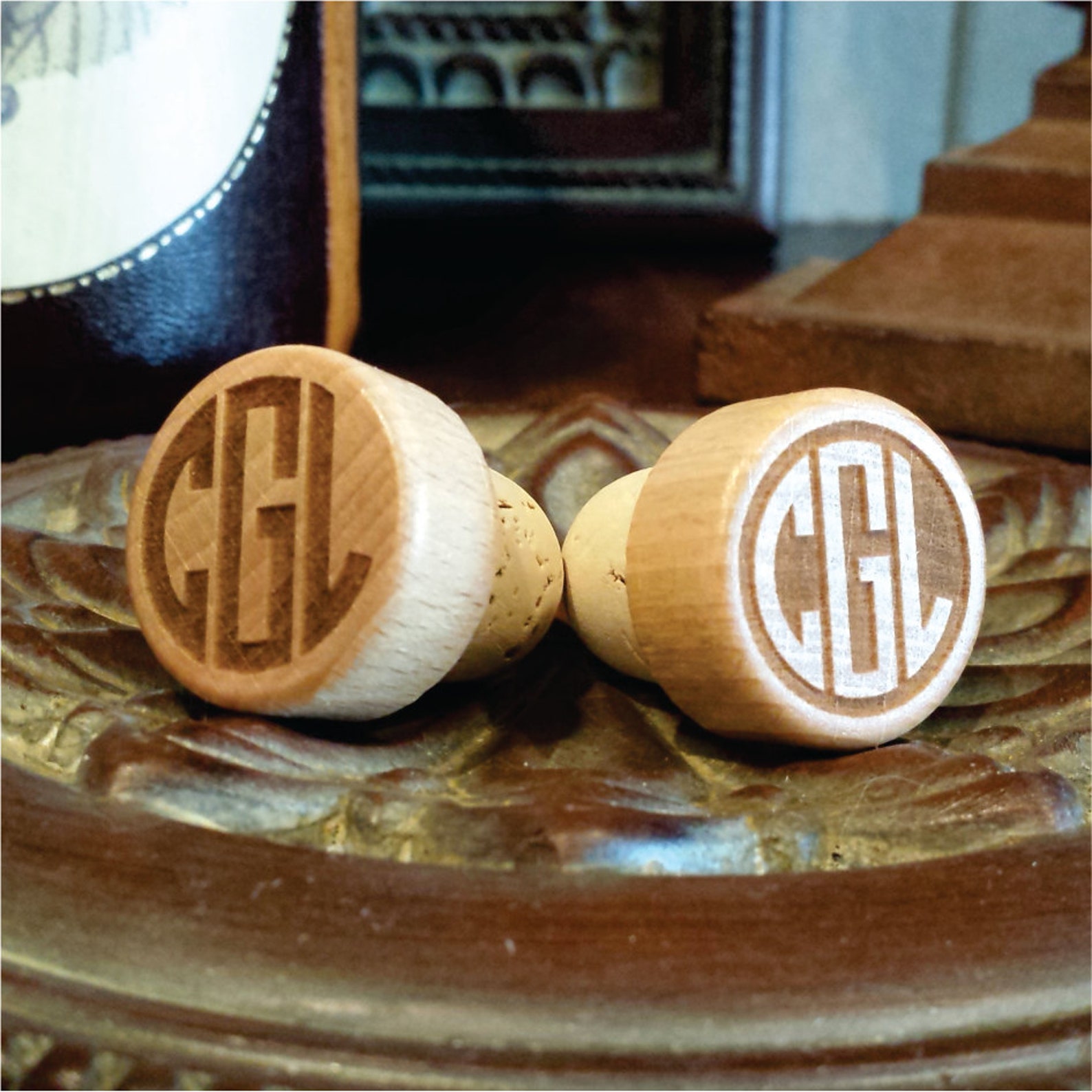 Circle Monogram Wine Bottle Stopper Personalized Cork Wine Etsy