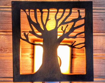 Tree Silhouette Nightlight, Dark Wood, Wooden Night Light, Rustic Lighting