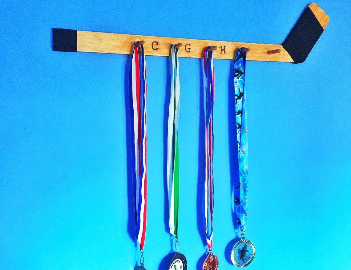 Hockey Stick Medal Holder Medallion Display Hockey Wall Etsy