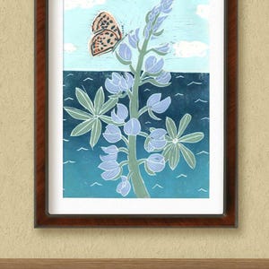 Silver Lupine Linocut Print: Native California Wildflower Art
