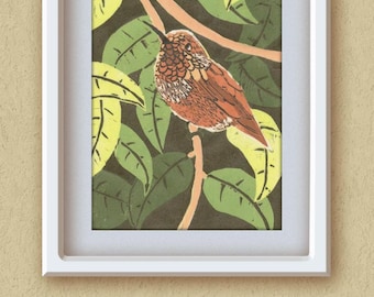 Hummingbird Linocut print, block print, unframed