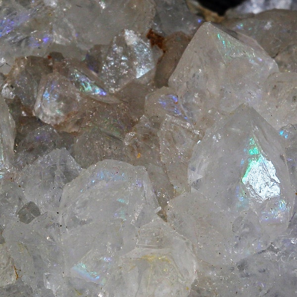 Natural Anandalite Aurora Quartz Crystal Cluster With Rainbow Flashes