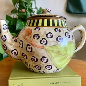 Laurie Gates Hand Painted Teapot Floral Leaf Pattern with Gold Edges Vintage 1998