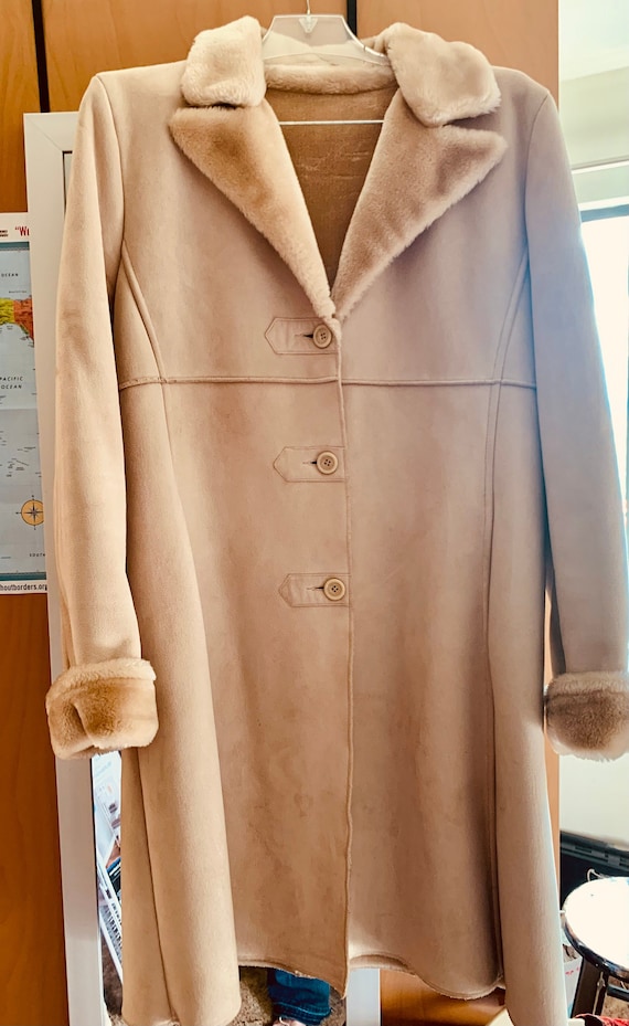 Vintage Larry Levine Beige Faux Shearling Long Coa