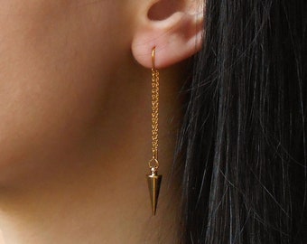 Pendientes de hilo con pinchos, pendientes de hilo dorados, pendientes colgantes, pendientes de pinchos dorados