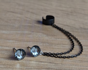 Chain cuff earrings, earring studs with chain and cuff, gift for women, gift for girlfriend