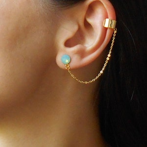 Gold chain Cuff Earrings, ear Cuff Earrings, Stud chain cuff earrings, Many colors