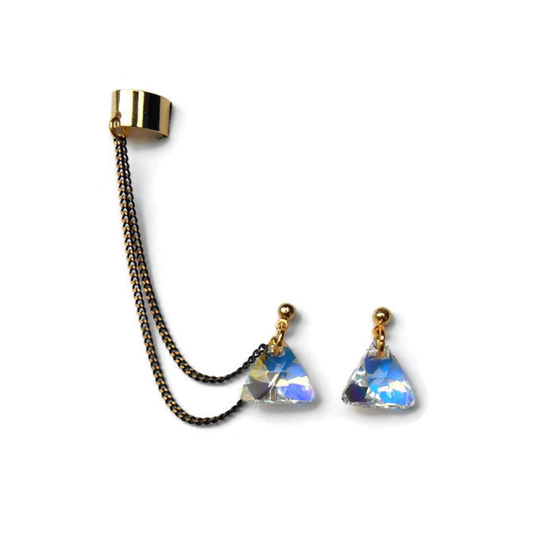 Ear cuff Earrings Chain cuff earrings Swarovski crystal Etsy