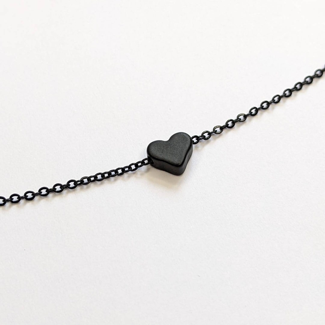 Black Heart Necklace, Small Heart Necklace, Black Jewelry Etsy
